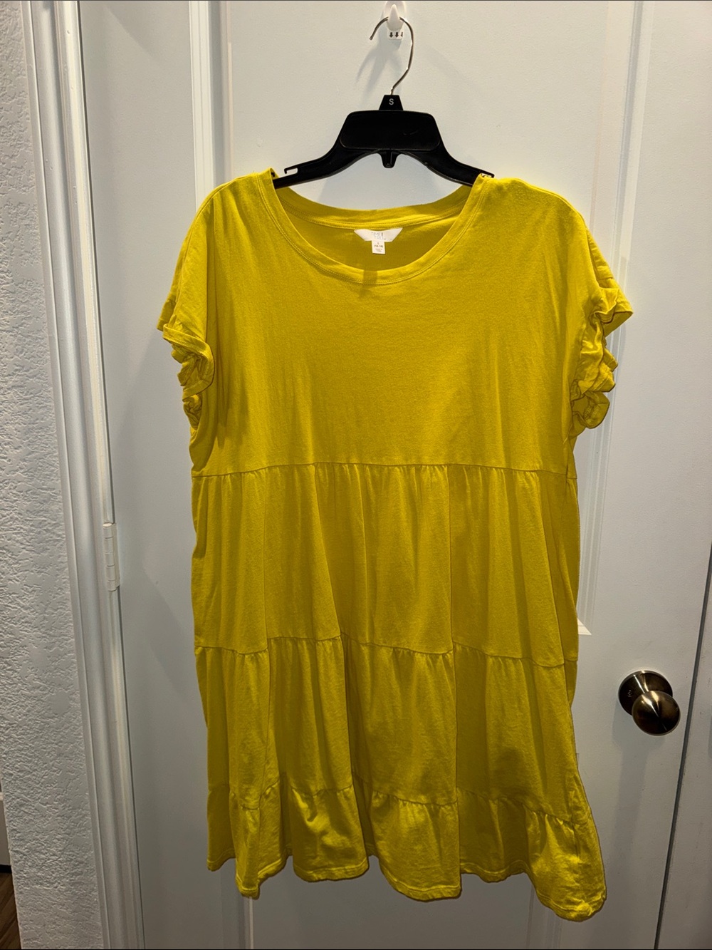 Time and Tru Yellow Crewneck Babydoll Dress Sz L NWOT